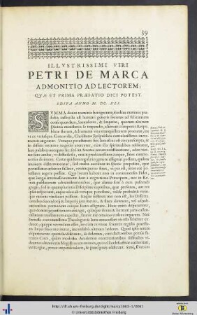 Petri de Marca Admonitio ad Lectorem.