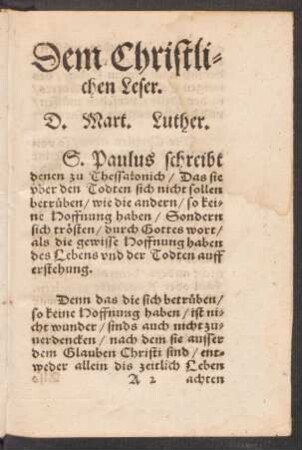 Dem Christlichen Leser. D. Mart. Luther.