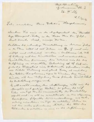 Brief von Gustav Hartung an Gerhart Hauptmann