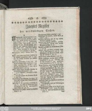 Zweytes Register der merckwürdigen Sachen.