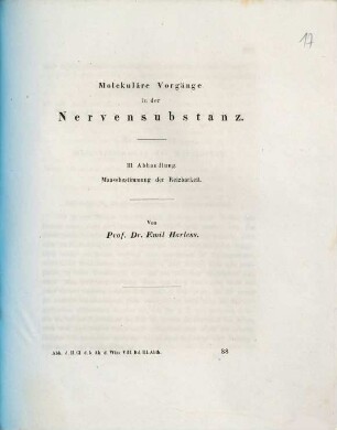 Molekuläre Vorgänge in der Nervensubstanz : ... Abhandlung, 3. Maassbestimmung der Reizbarkeit