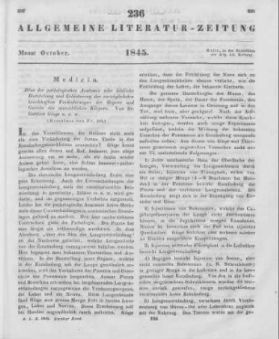Gluge, G.: Atlas der pathologischen Anatomie oder Bildliche Darstellung und Erläuterung der vorzüglichsten krankhaften Veränderungen der Organe und Gewebe des menschlichen Körpers. Zum Gebrauche für Aerzte und Studierende. Lfg. 5-7. Jena: Mauke 1845 (Beschluss von Nr. 235.)