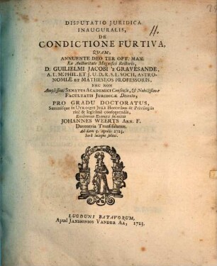 Disp. iur. inaug. de condictione furtiva