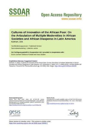 Cultures of Innovation of the African Poor: On the Articulation of Multiple Modernities in African Societies and African Diasporas in Latin America