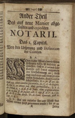 Das I. Capitel. Von den Ursprung und Definition der Cautelen.