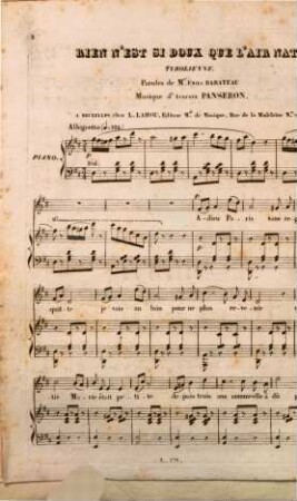 Rien est si doux que l'air natal : tyrolienne ; paroles de M.r E. Barateau ; [pour 1 voix avec pianoforte]