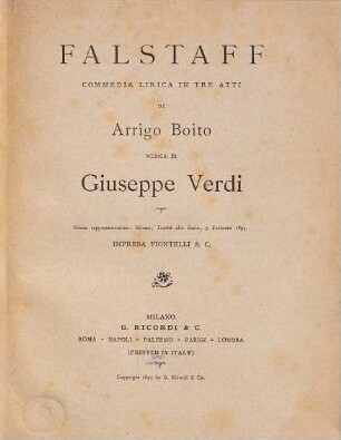 Falstaff : commedia lirica in tre atti