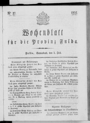 Nr. 27, Ausgabe vom 3. Juli 1852