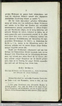Erster Abschnitt. Von dem Barometer und Thermometer [et]c., deren Behandlung und Gebrauch bei Höhen-Messungen