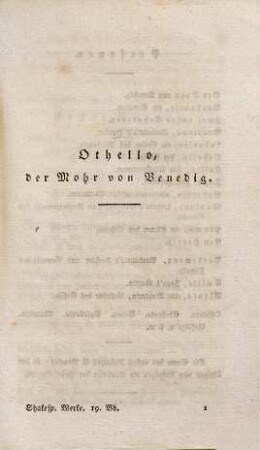 Shakespear's dramatische Werke, 19. Othello, der Mohr von Venedig. Ueber Shakespear