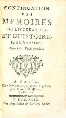 Mémoires De Littérature Et D'Histoire, 8,1