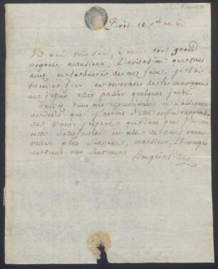 Louis Antoine de Bougainville an Citoyen Le Danois