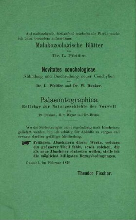 Malakozoologische Blätter. 1, 1. 1879