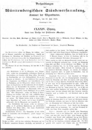 174. Sitzung, Stuttgart, 10.7.1849