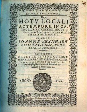 De motu locali ac tempore