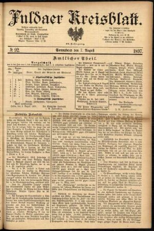 Erste Ausgabe vom Samstag, den 07. August 1897.