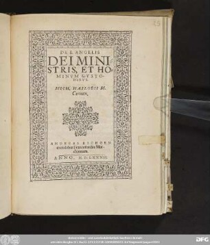 DE S. ANGELIS || DEI MINI=||STRIS, ET HO=||MINVM CVSTO-||DIBVS. || MICH. HASLOBII M. || Carmen.
