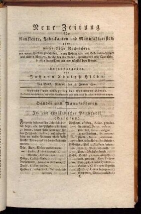 3tes Stück. Weimar, den 18. Januar 1800.