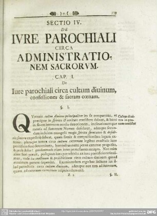 Sectio IV. De Iure Parochiali Circa Administrationem Sacrorum