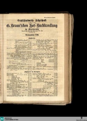 Karlsruher Tagblatt, Empfehlenswerte Festgeschenke welche in der G. Braun'schen Hof-Buchhandlung in Karlsruhe vorräthig sind
