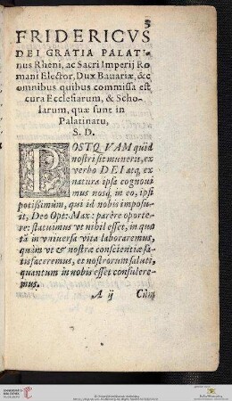 Fridericvs Dei Gratia Palatinus Rheni, ac Sacri Imperij Romani Elector, Dux Bauariæ, &c [...]