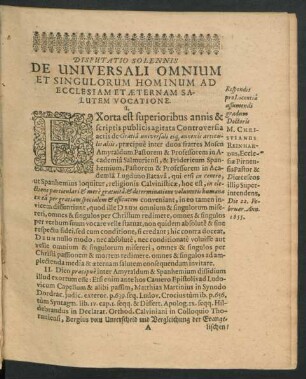 Disputatio Solennis De Universali Omnium Et Singulorum Hominum Ad Ecclesiam Et Aeternam Salutem Vocatione. Respondit pro ... M. Christianus Reinhardus
