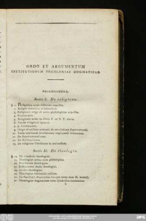 Ordo Et Argumentum Institutionum Thelogiae Dogmaticae.