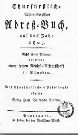 1805: Württembergisches Adressbuch, 1805