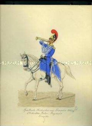 Uniformdarstellung, Trompeter des 2. leichten Reiter-Regiments zu Pferd, Sachsen, 1846/1849.