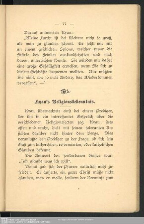 Kyau´s Religionsbekenntnis