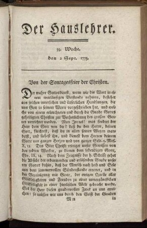 35. Woche, d. 2. Sept. 1775