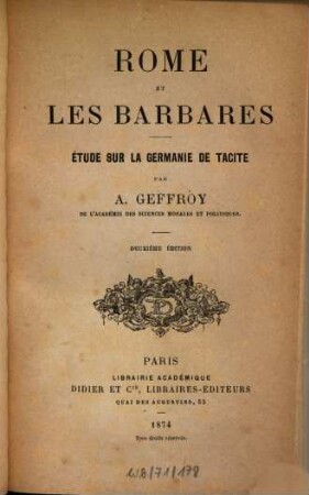 Rome et les barbares : étude sur la Germanie de Tacite