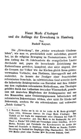 Henri Merle d'Aubigné und die Anfänge der Erweckung in Hamburg