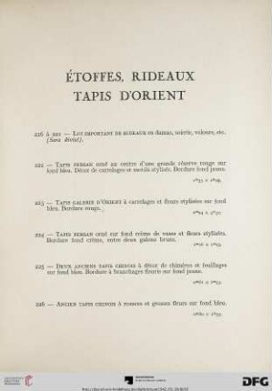 Ètoffes, Rideaux - Tapis d‘Orient (Nr. 216-229)