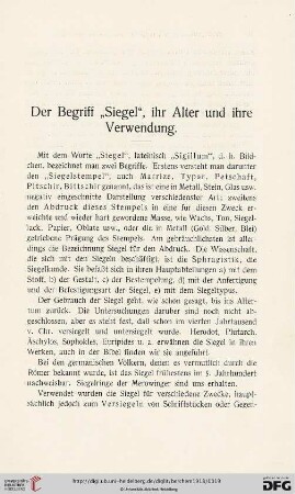 Der Begriff "Siegel", ihr Alter und ihre Verwendung