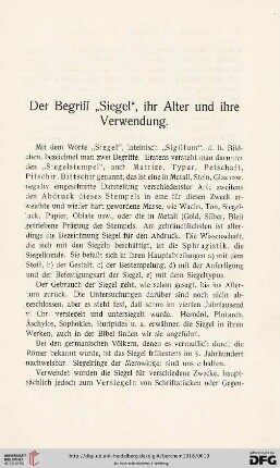 Der Begriff "Siegel", ihr Alter und ihre Verwendung