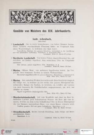 Gemälde von Meistern des XIX. Jahrhunderts (Nr. 1 - 192)
