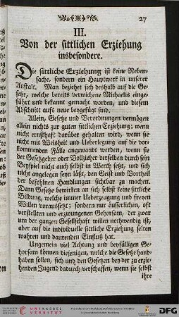 III: Von der sittlichen Erziehung insbesondere
