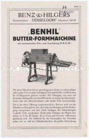 "Benhil"-Butterform-Maschine mit automatischer Ein- und Ausrückung