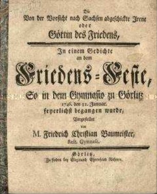 Preisgedicht auf den Frieden von Dresden 1745