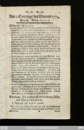 Am 1. Sonntage des Advents 1774. Evang. Matth. 21, 1 - 9.