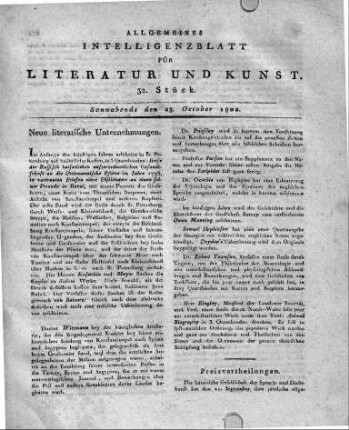 Neue literarische Unternehmungen.