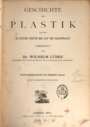 Geschichte der Plastik von den ältesten Zeiten bis auf die Gegenwart