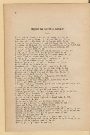 Register der poetischen Lesestücke