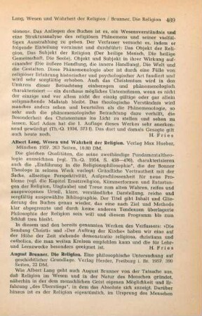 489 [Rezension] Lang, Albert, Wesen und Wahrheit der Religion