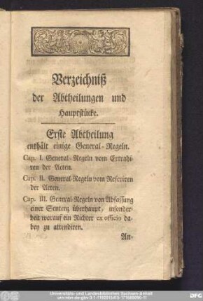 Verzeichniß der Abtheilungen und Hauptstücke.