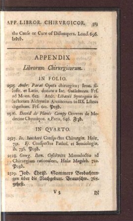 Appendix Librorum Chirurgicorum
