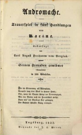 Andromaque : Tragedie