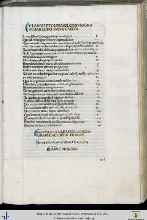Claudii Ptolemaei Cosmographiae Libri Primi Capita.