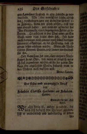 Der sechs und zwanzigste Brief von Fräulein Clarissa Harlowe an Fräulein Howe. - Der dreyßigste Brief von Fräulein Clarissa Harlowe an Fräulein Howe.